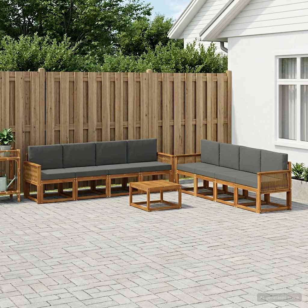 Buiten bankenset 9 pcs Natuurlijk en Antraciet Polyester