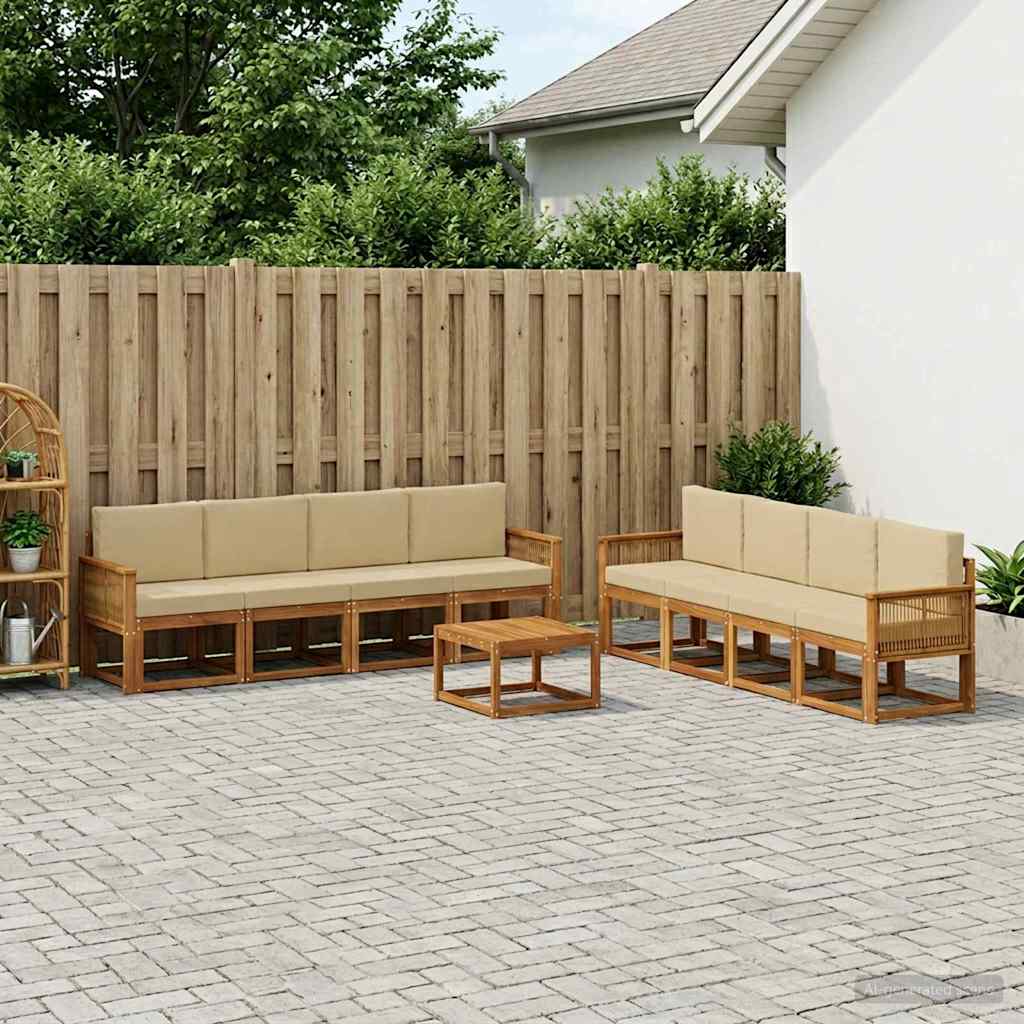 Buiten bankenset met kussen 9 pcs Natuurlijk en Beige Polyester