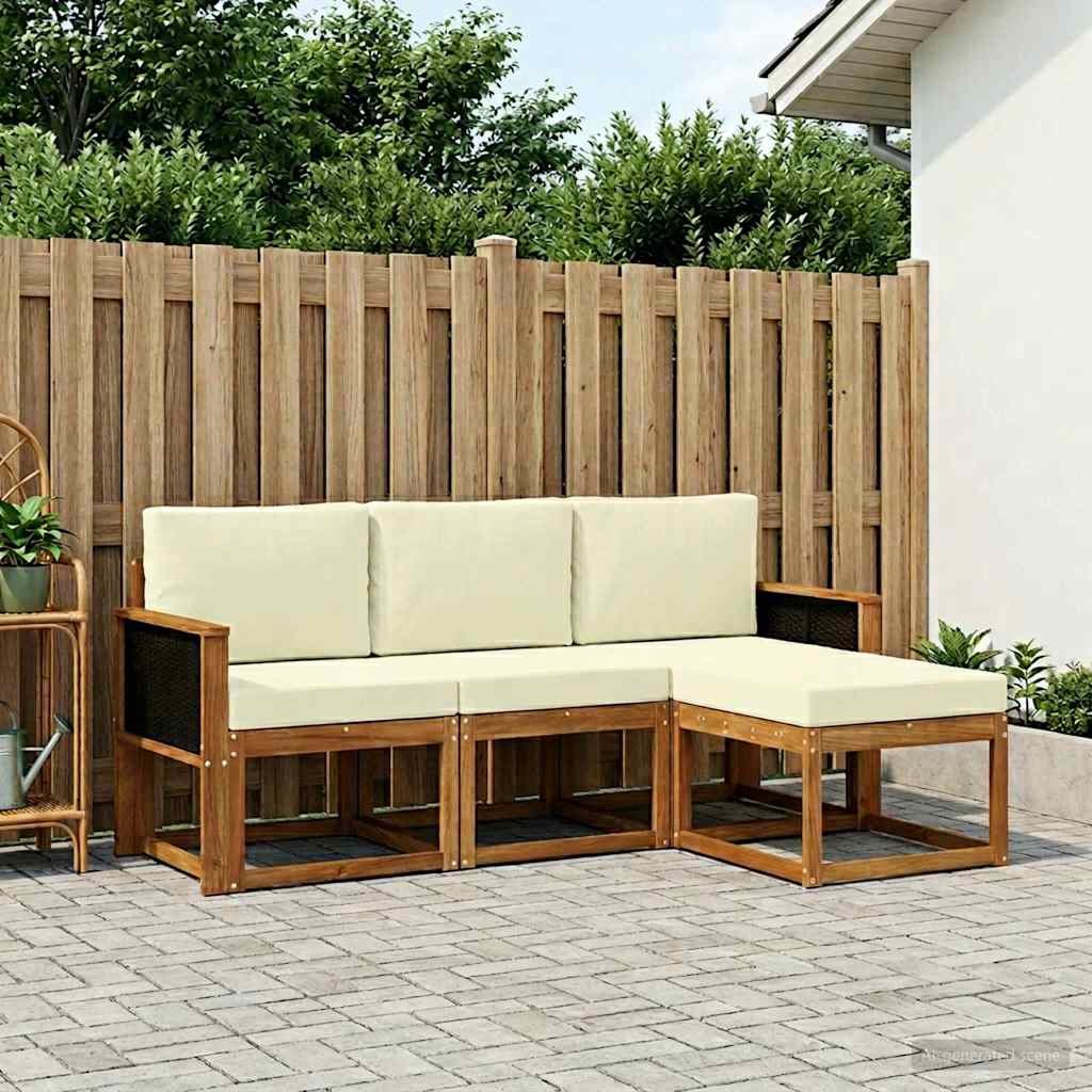 Buiten bankenset met kussen 4 pcs Natuurlijk en Crème – afbeelding 1