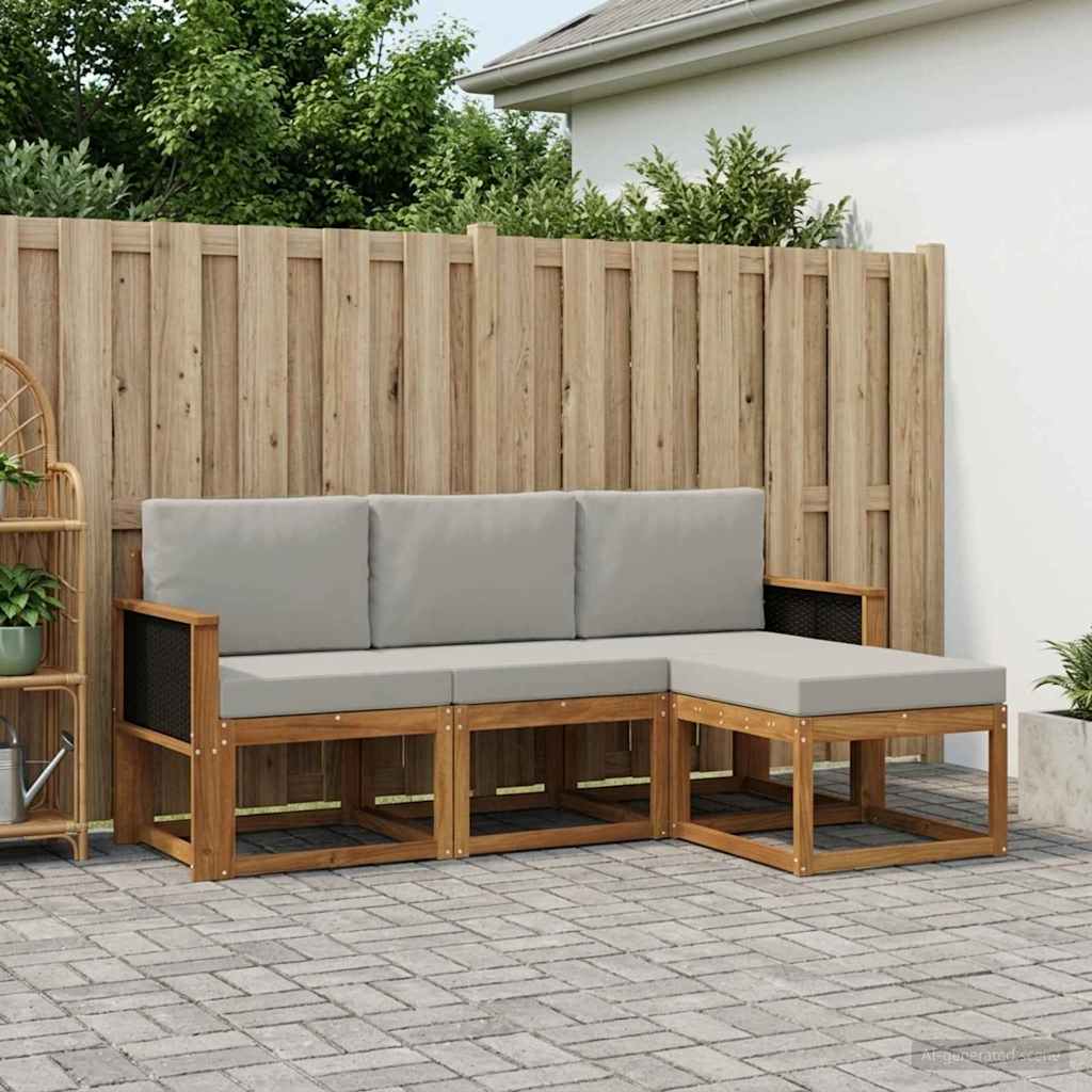 Buiten bankenset met kussen 4 pcs Naturel en lichtgrijs – afbeelding 1