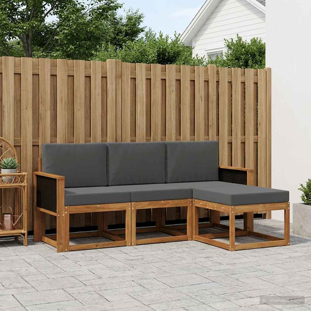 Buiten bankenset met kussen 4 pcs Natuurlijk en Antraciet – afbeelding 1