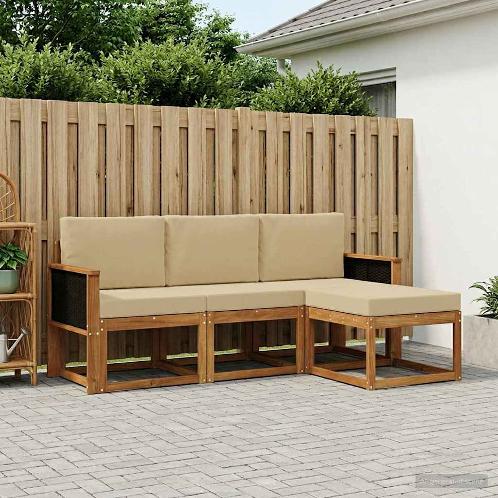 Buiten bankenset 4 pcs Naturel Massief Acaciahout en Polyester – afbeelding 1