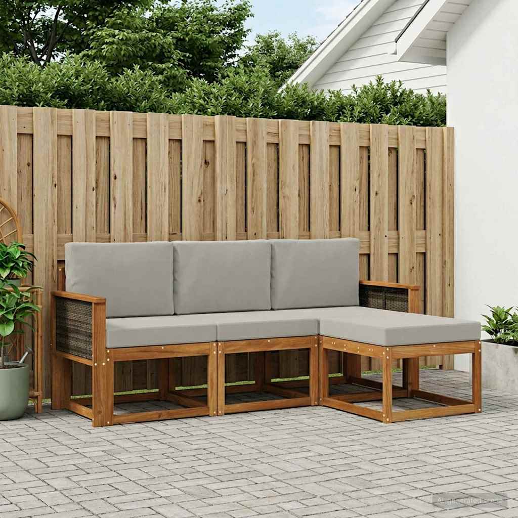 Buiten bankenset met kussen 4 pcs Naturel en lichtgrijs – afbeelding 1