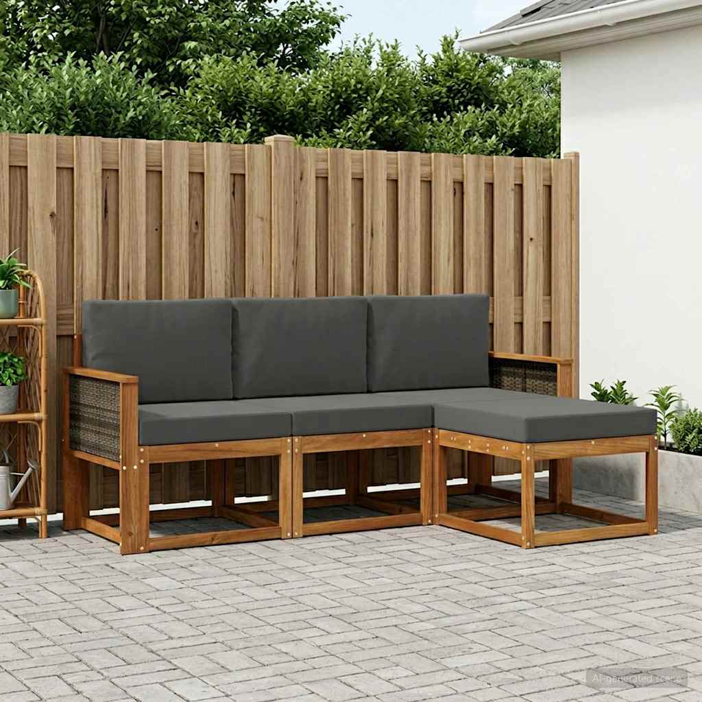 Buiten bankenset met kussen 4 pcs Natuurlijk en Antraciet – afbeelding 1