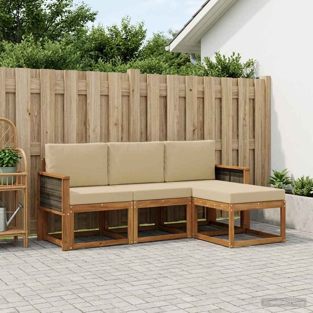 Buiten bankenset 4 pcs Naturel Massief Acaciahout en Polyester