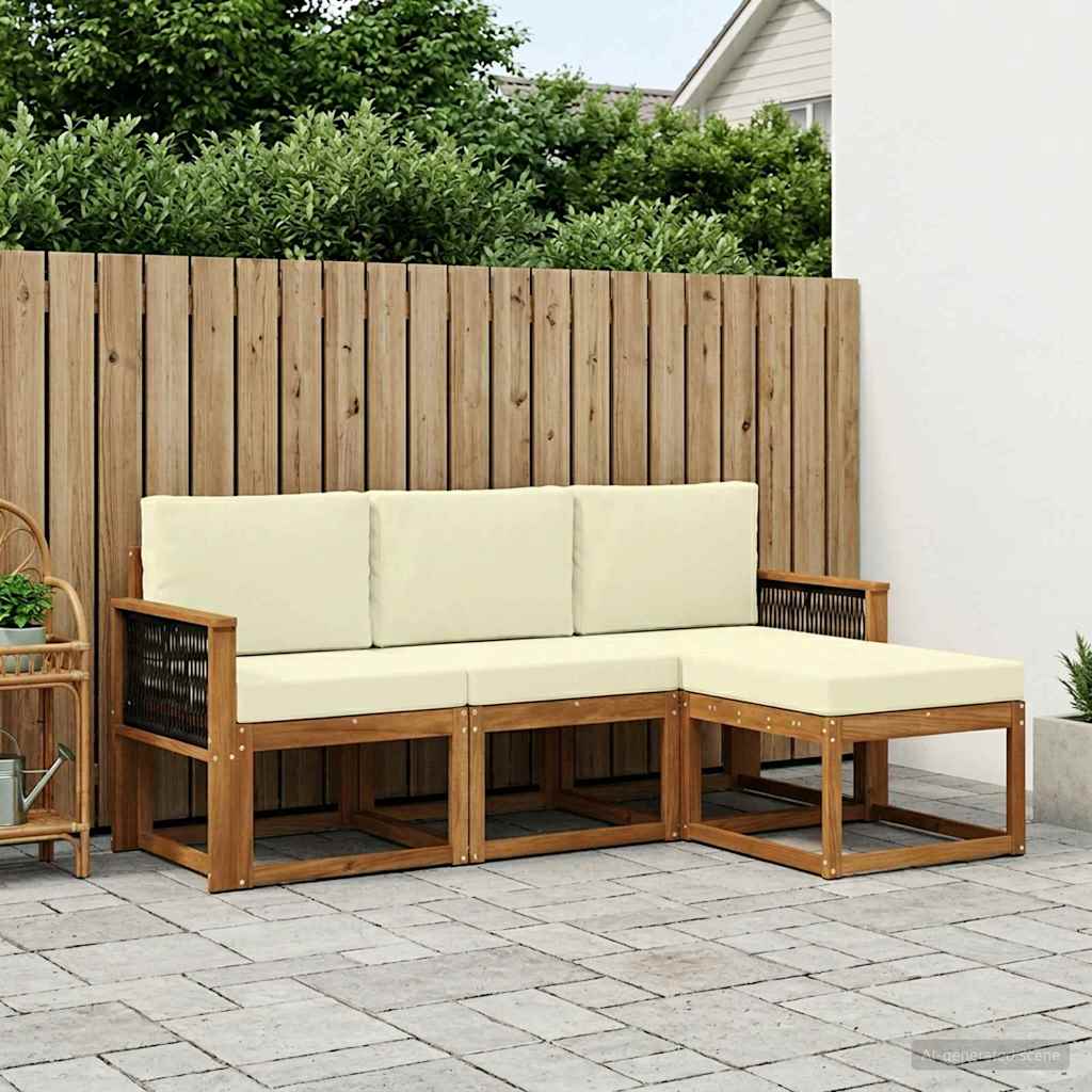 Buiten bankenset met kussen 4 pcs Natuurlijk en Crème – afbeelding 1
