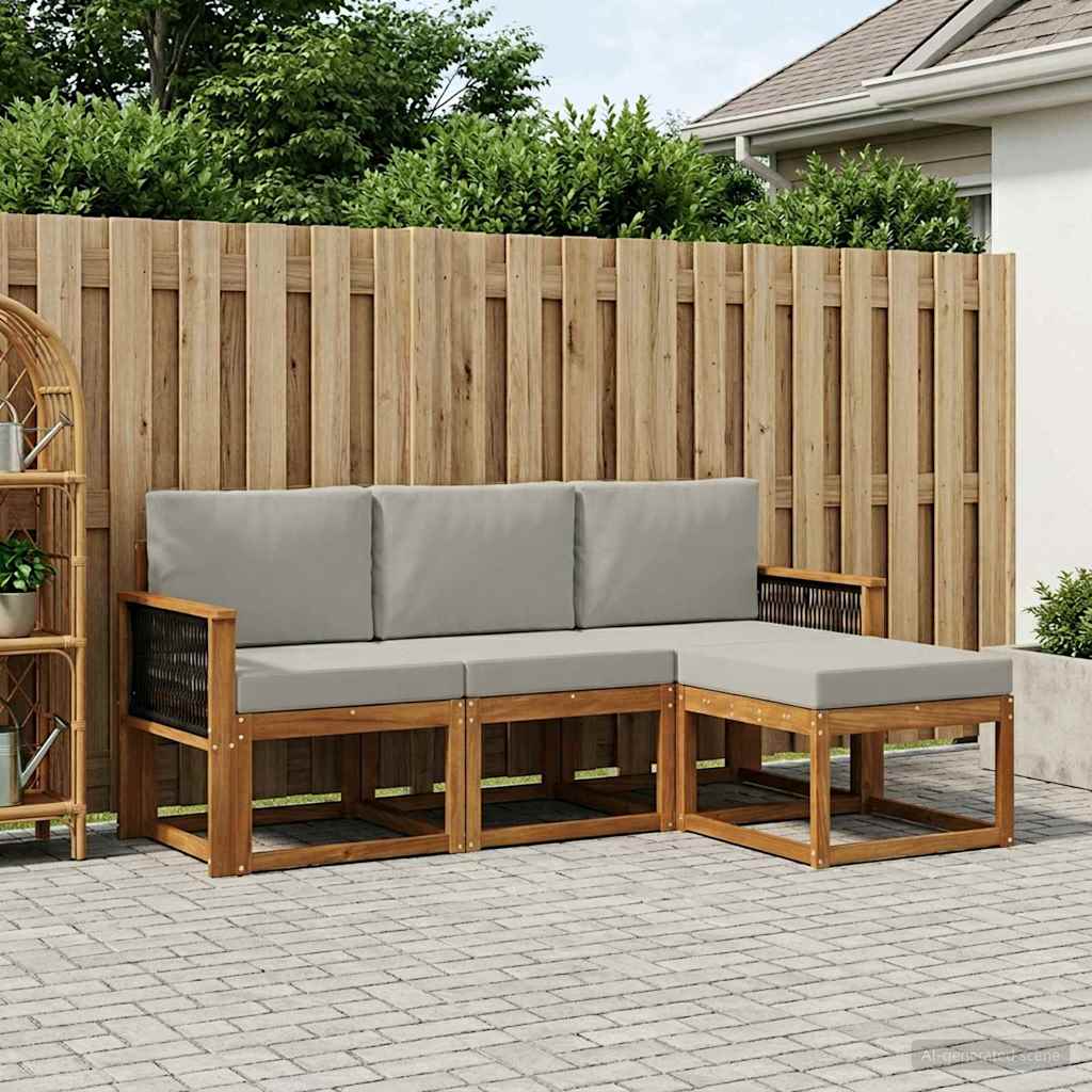 Buiten bankenset met kussen 4 pcs Naturel en lichtgrijs – afbeelding 1