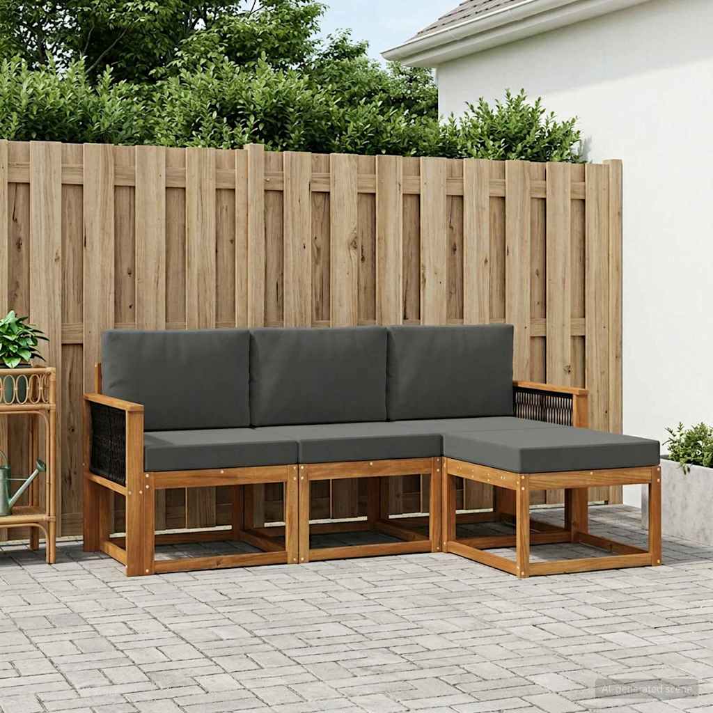 Buiten bankenset met kussen 4 pcs Natuurlijk en Antraciet