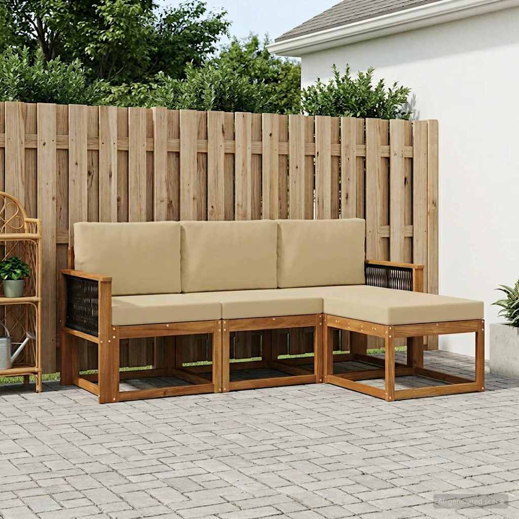 Buiten bankenset 4 pcs Naturel Massief Acaciahout en Polyester