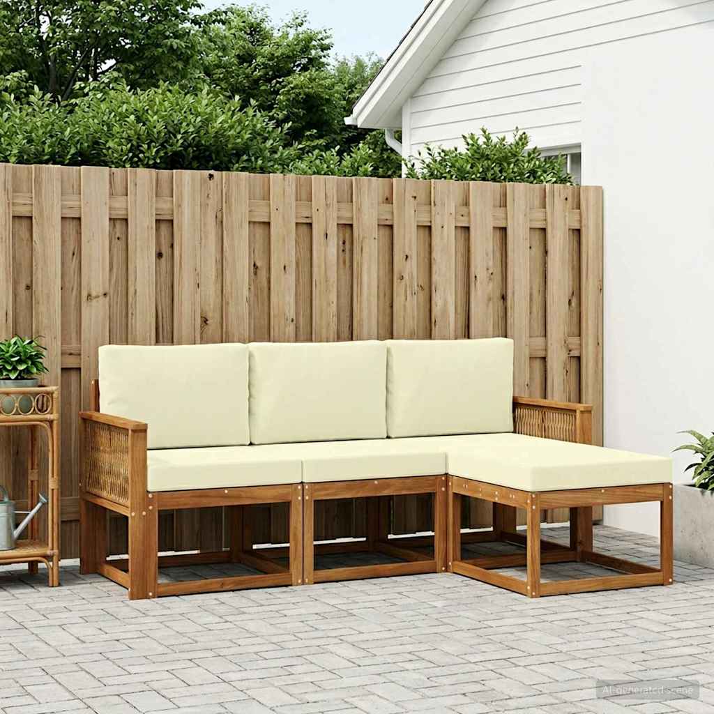 Buiten bankenset met kussen 4 pcs Natuurlijk en Crème Polyester