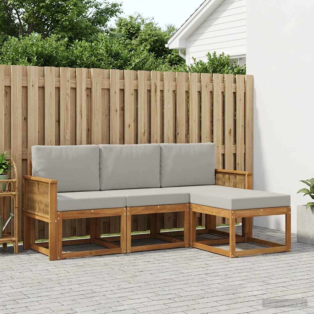 Buiten bankenset 4 pcs Naturel en lichtgrijs Polyester