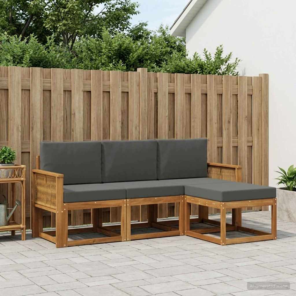 Buiten bankenset 4 pcs Natuurlijk en Antraciet Polyester – afbeelding 1