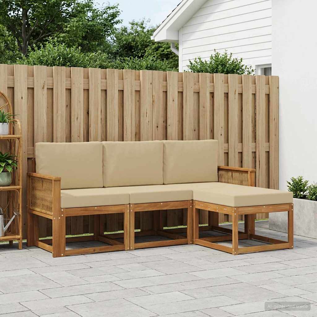 Buiten bankenset met kussen 4 pcs Natuurlijk en Beige Polyester