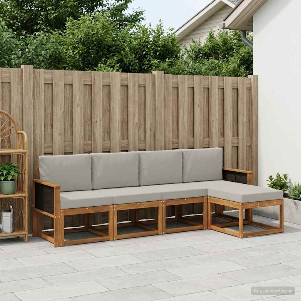 Buiten bankenset 5 pcs Naturel en lichtgrijs Polyester – afbeelding 1