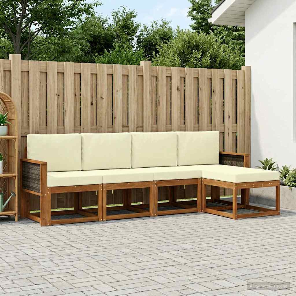 Buiten bankenset 5 pcs Natuurlijk en Crème Polyester – afbeelding 1