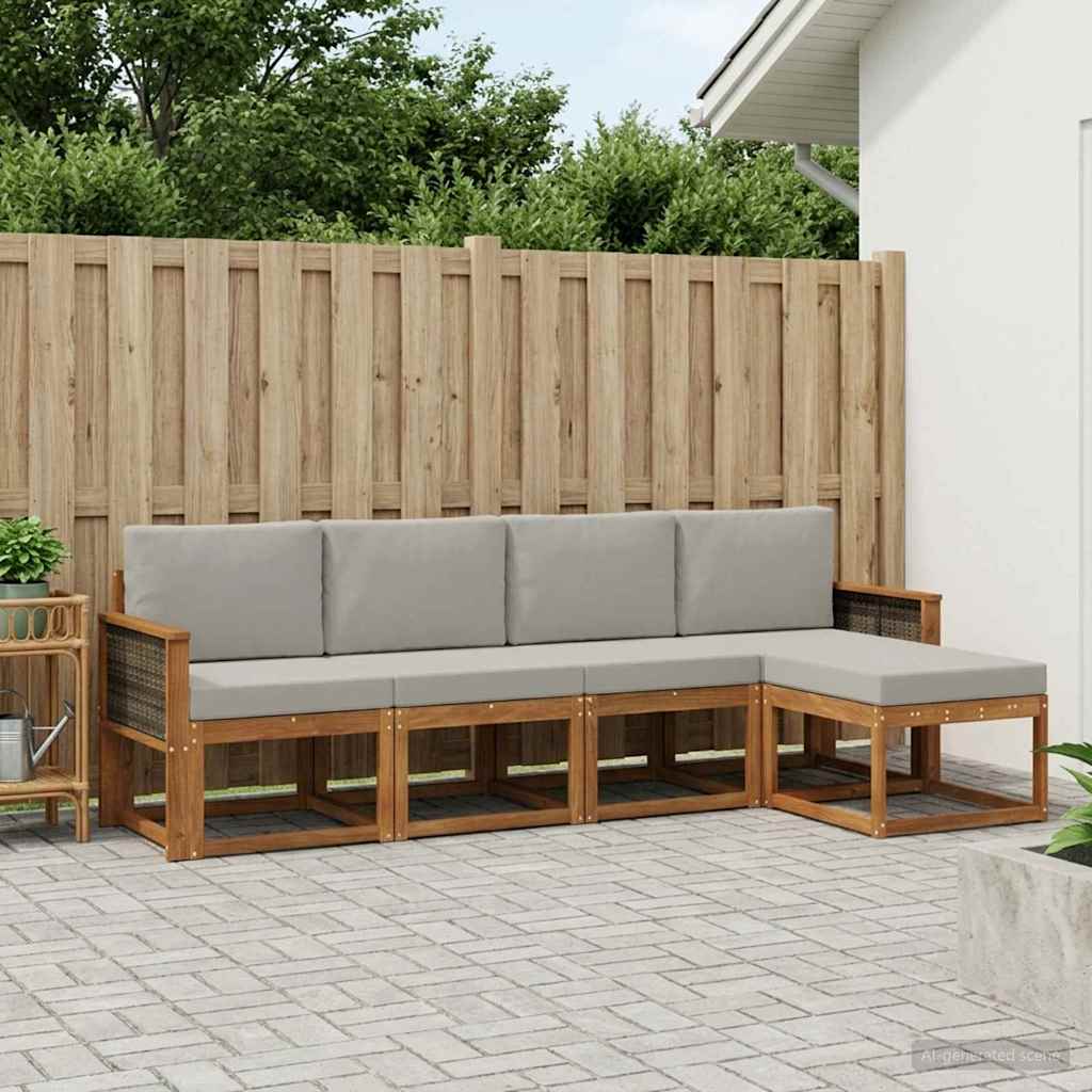 Buiten bankenset 5 pcs Naturel en lichtgrijs Polyester – afbeelding 1