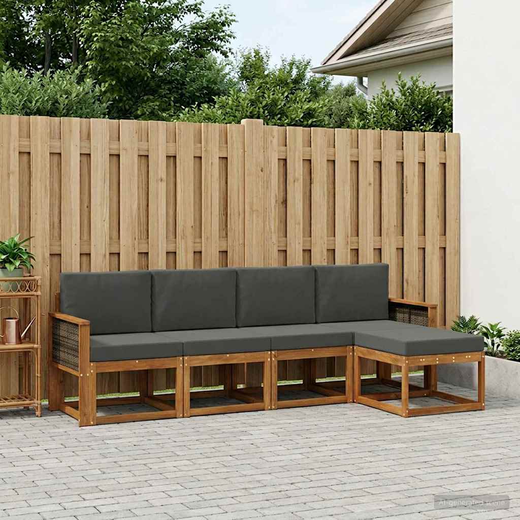 Buiten bankenset 5 pcs Natuurlijk en Antraciet Polyester