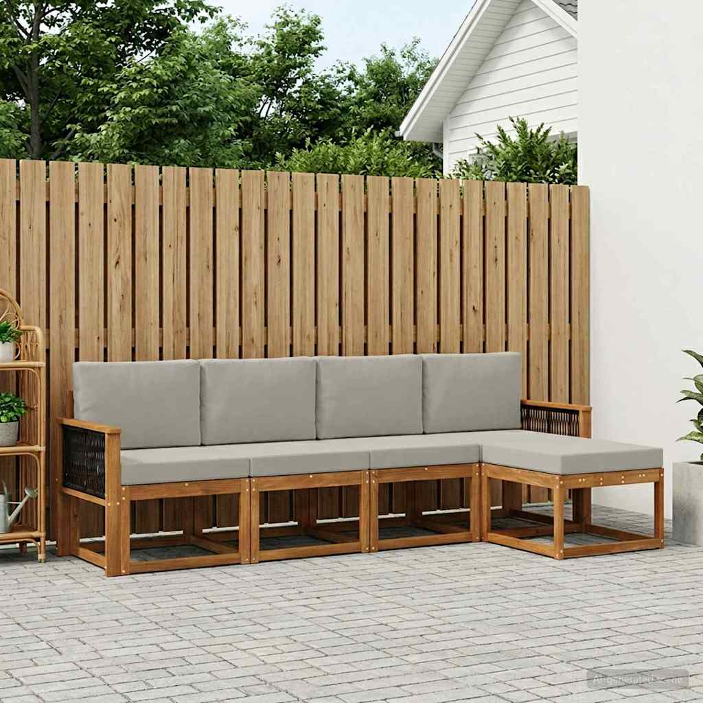 Buiten bankenset 5 pcs Naturel en lichtgrijs Polyester – afbeelding 1