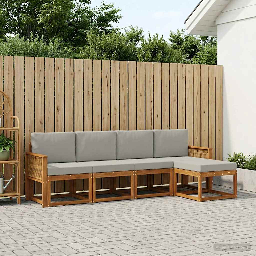 Buiten bankenset 5 pcs Naturel en lichtgrijs Polyester – afbeelding 1
