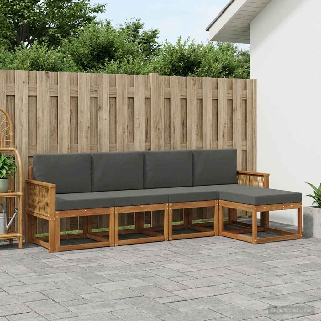 Buiten bankenset 5 pcs Natuurlijk en Antraciet Polyester
