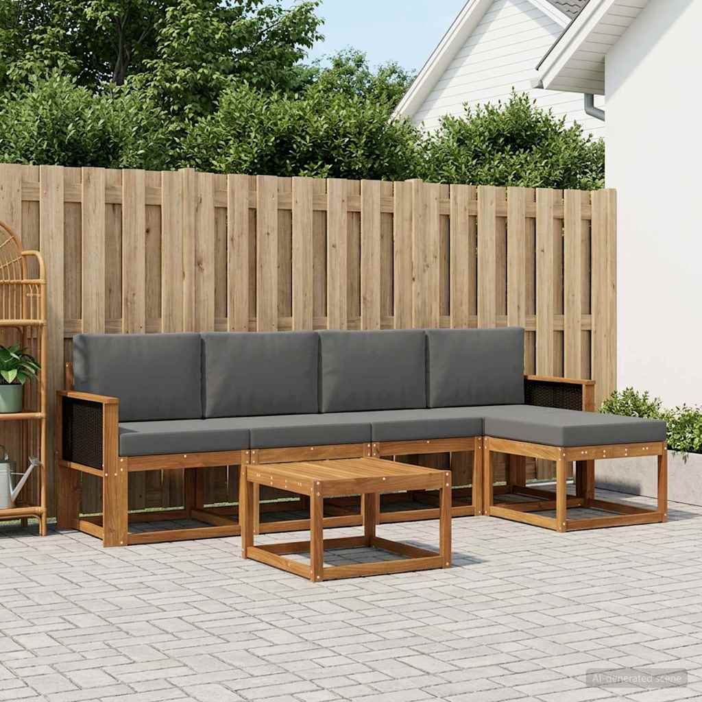Buiten bankenset 6 pcs Natuurlijk en Antraciet Polyester – afbeelding 1