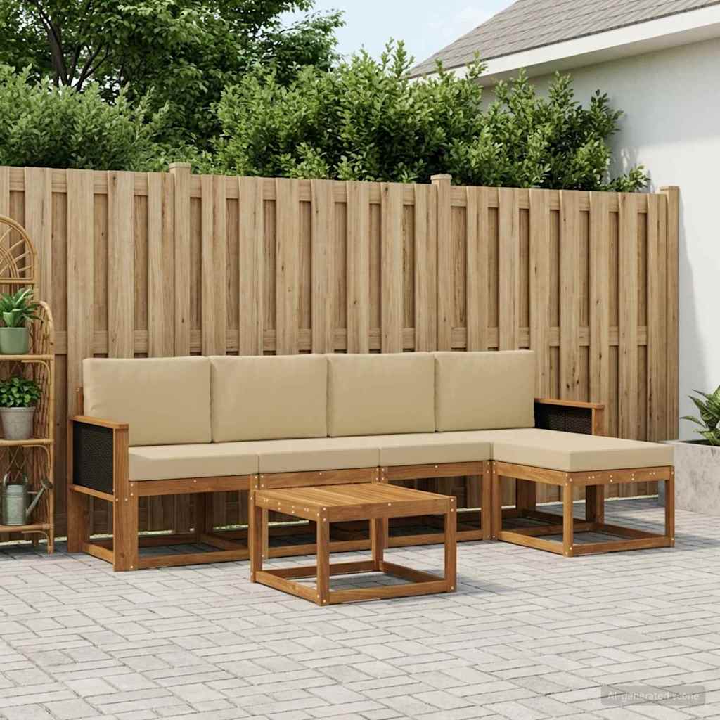 Buiten bankenset met kussen 6 pcs Natuurlijk en Beige Polyester