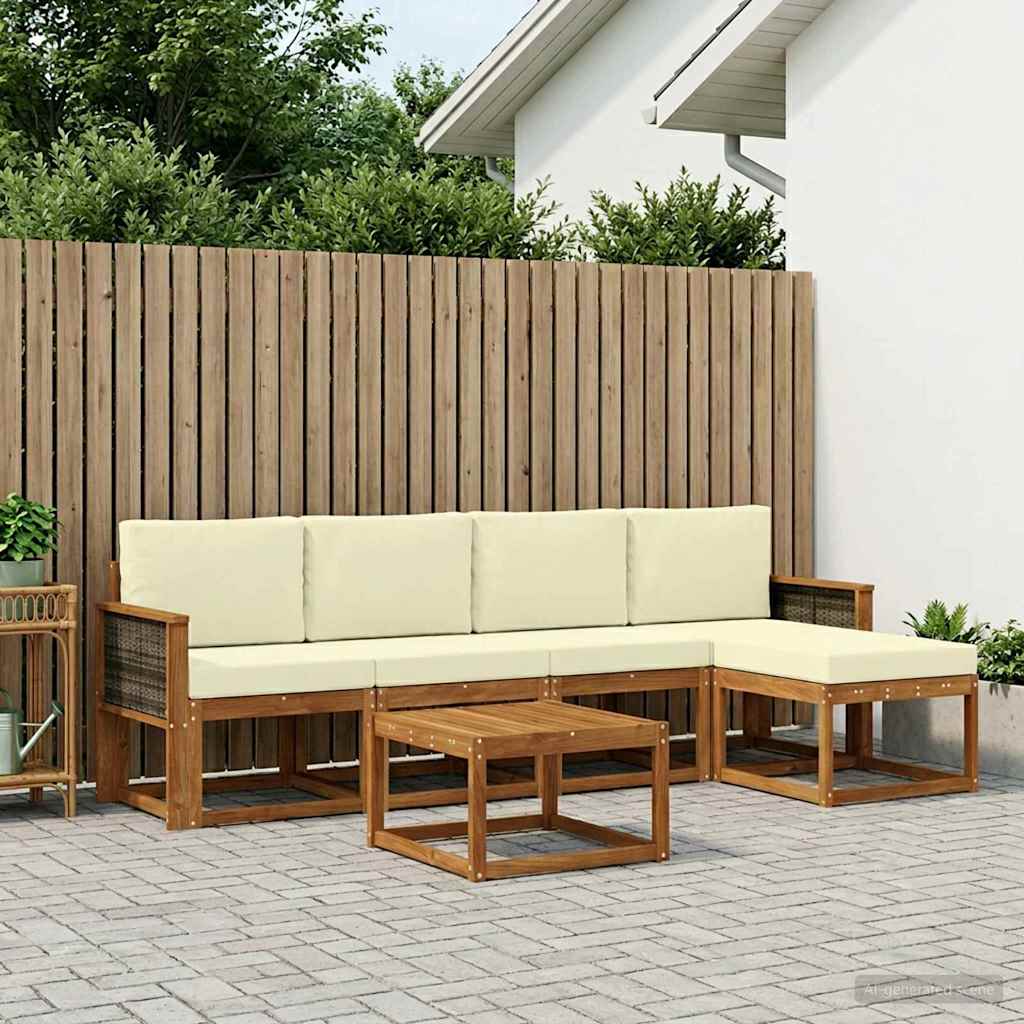 Buiten bankenset met kussen 6 pcs Natuurlijk en Crème Polyester