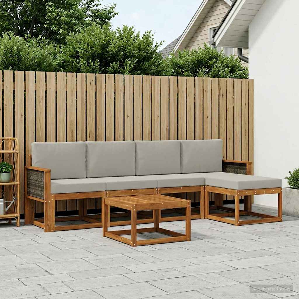 Buiten bankenset 6 pcs Naturel en lichtgrijs Polyester – afbeelding 1