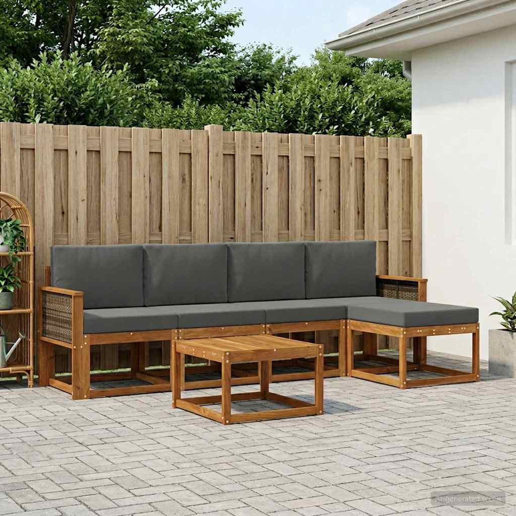 Buiten bankenset 6 pcs Natuurlijk en Antraciet Polyester – afbeelding 1