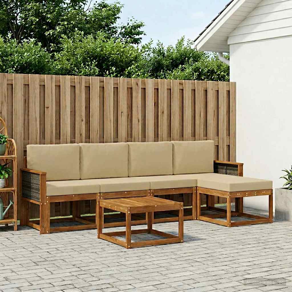 Buiten bankenset met kussen 6 pcs Natuurlijk en Beige Polyester – afbeelding 1
