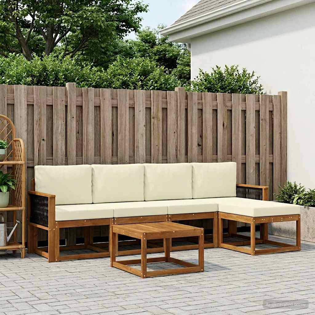 Buiten bankenset met kussen 6 pcs Natuurlijk en Crème Polyester – afbeelding 1