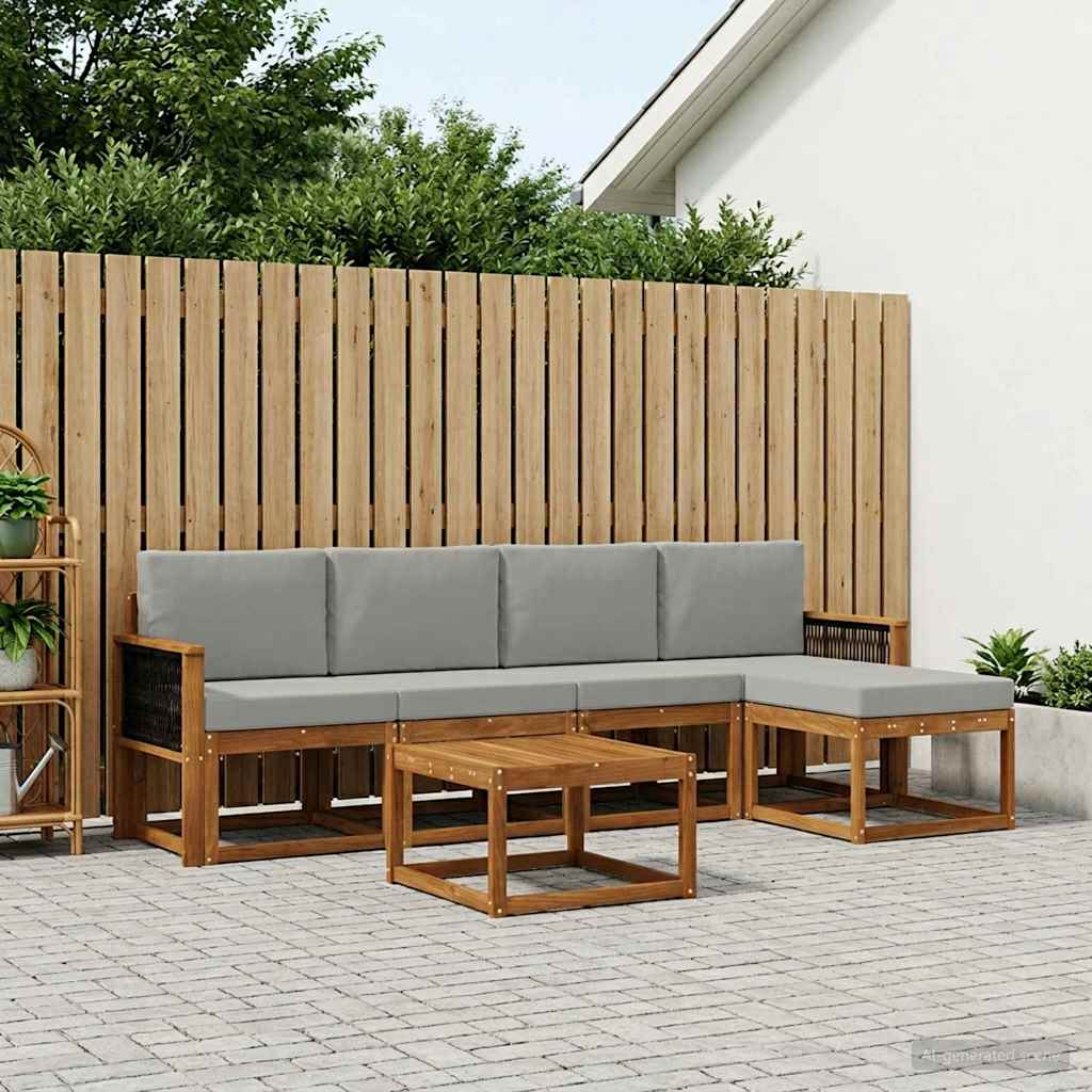Buiten bankenset 6 pcs Naturel en lichtgrijs Polyester