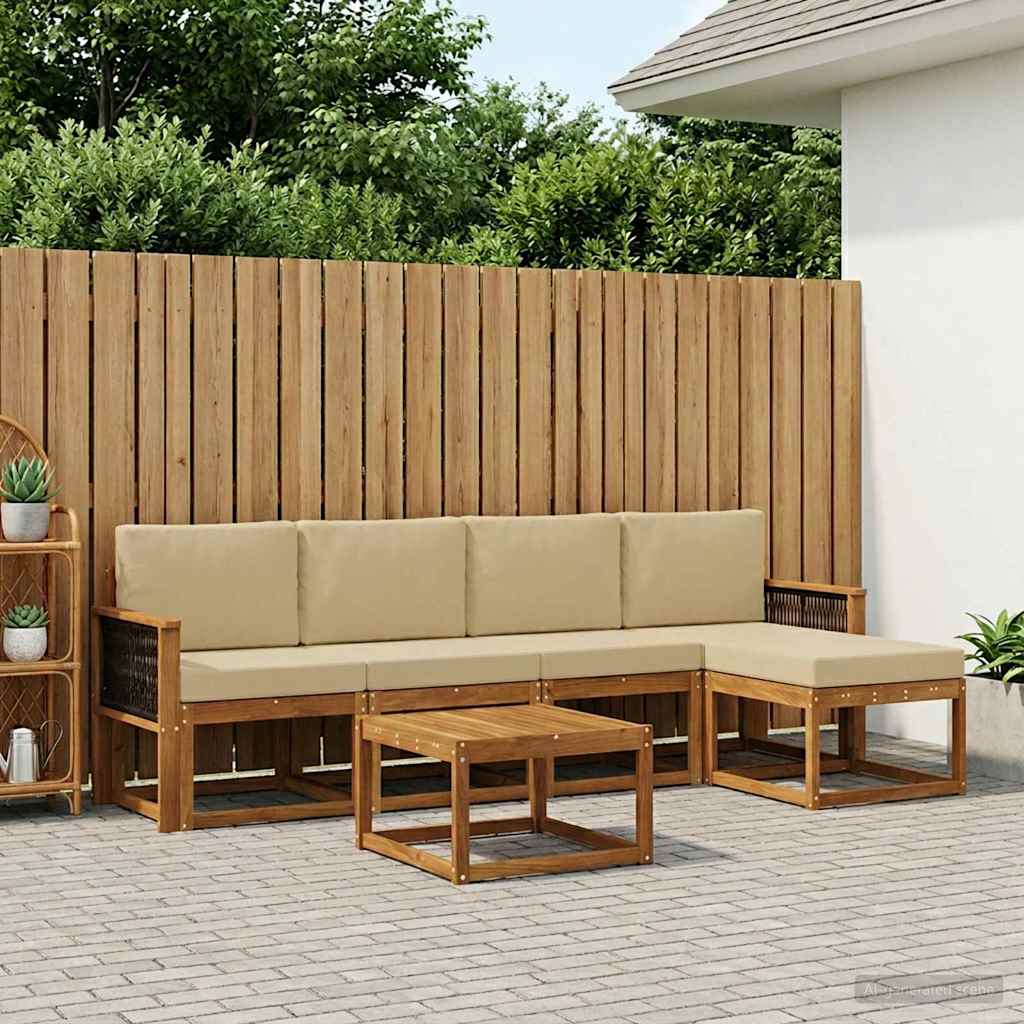 Buiten bankenset met kussen 6 pcs Natuurlijk en Beige Polyester