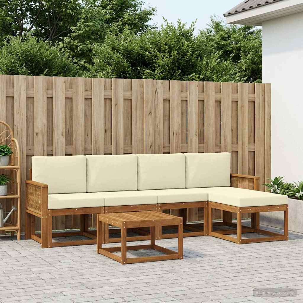 Buiten bankenset met kussen 6 pcs Natuurlijk en Crème Polyester