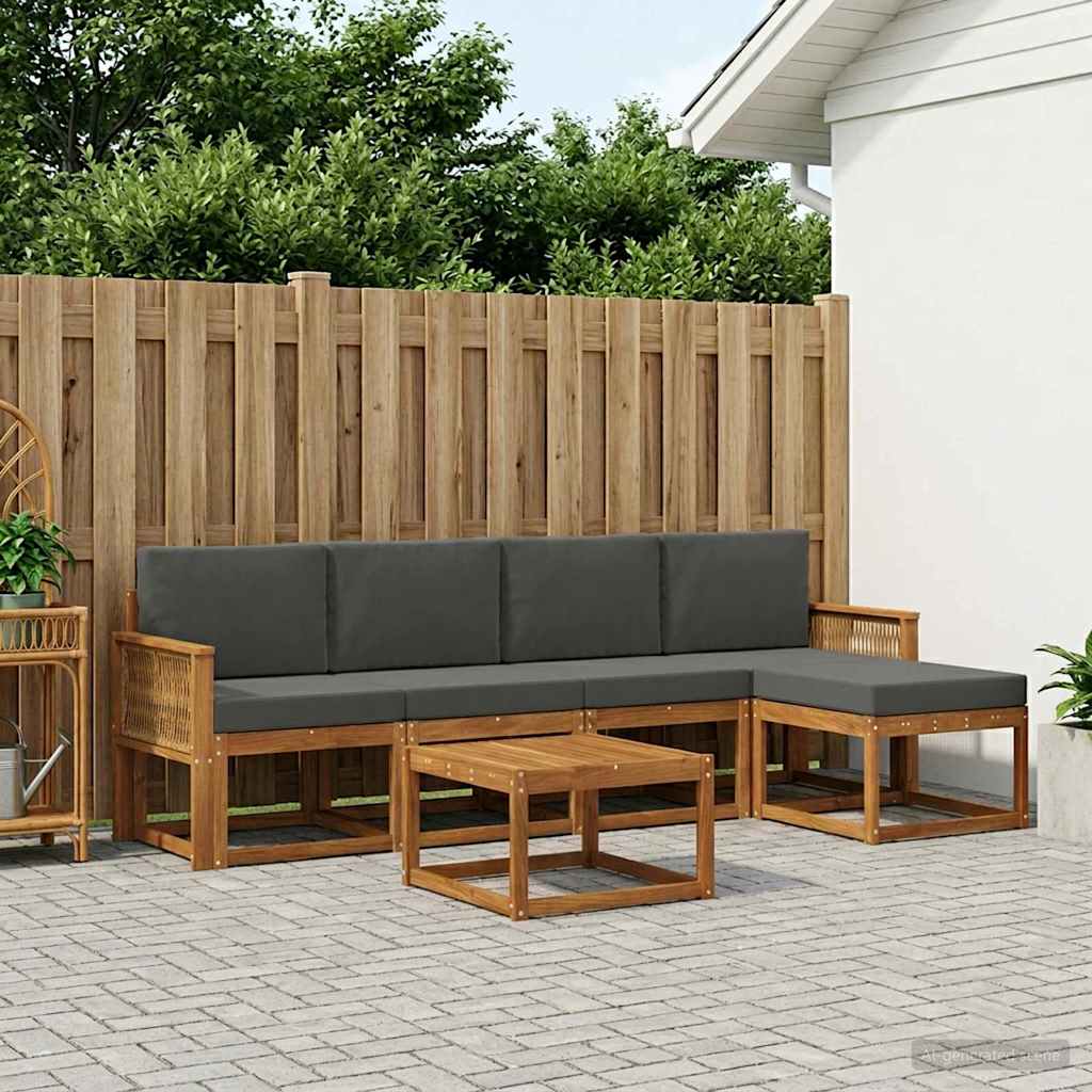 Buiten bankenset 6 pcs Natuurlijk en Antraciet Polyester – afbeelding 1