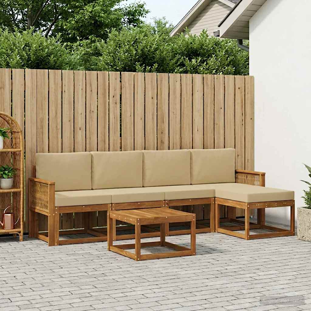 Buiten bankenset met kussen 6 pcs Natuurlijk en Beige Polyester – afbeelding 1
