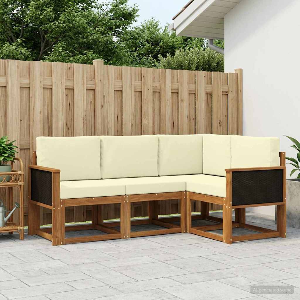 Buiten bankenset met kussen 4 pcs Natuurlijk en Crème Polyester