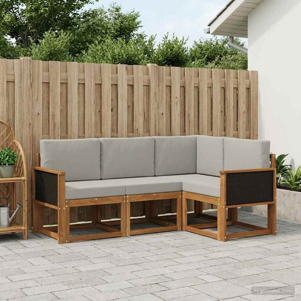 Buiten bankenset 4 pcs Naturel en lichtgrijs Polyester