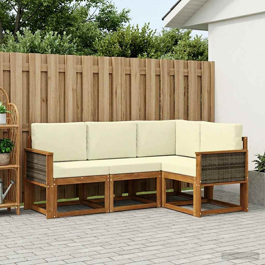 Buiten bankenset met kussen 4 pcs Natuurlijk en Crème Polyester – afbeelding 1