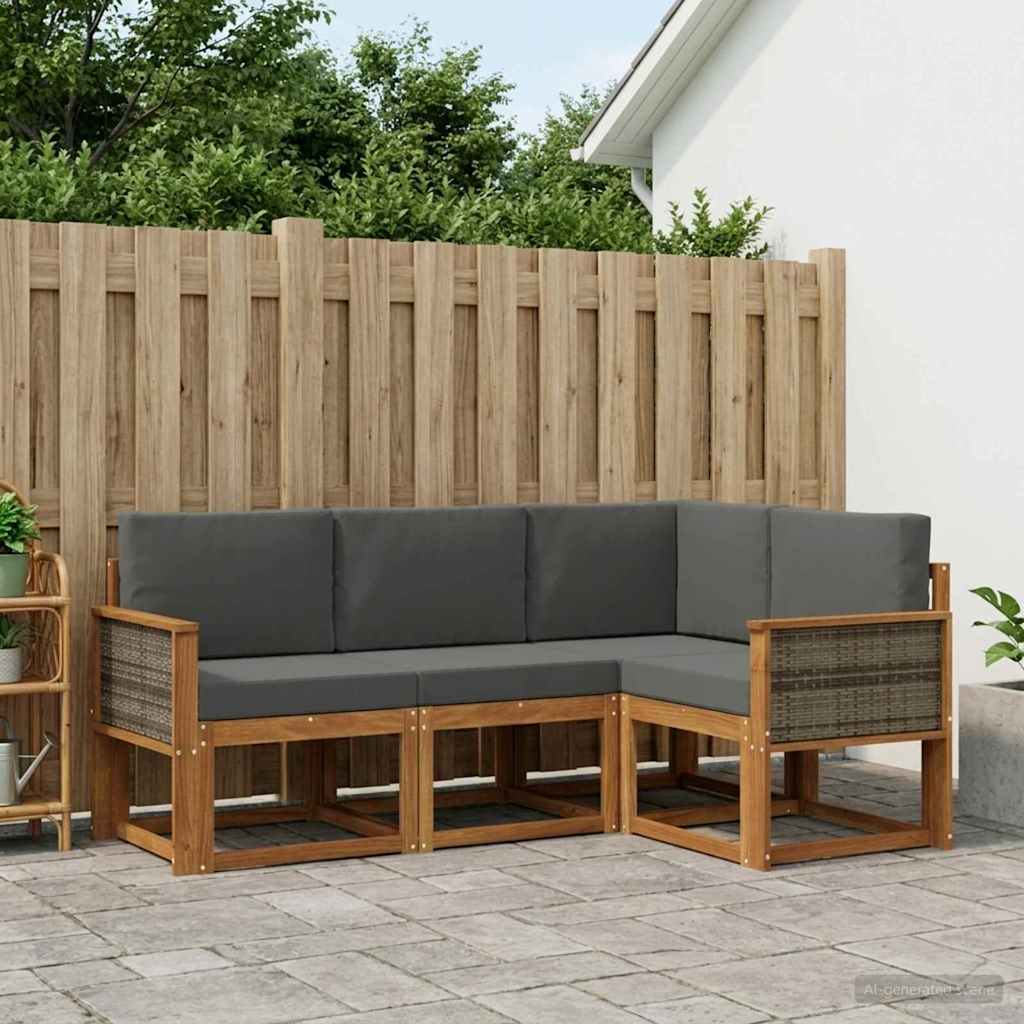 Buiten bankenset 4 pcs Natuurlijk en Antraciet Polyester – afbeelding 1