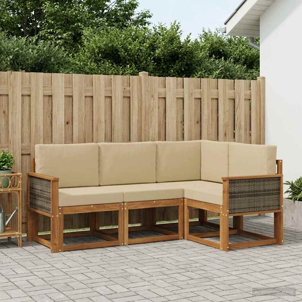 Buiten bankenset met kussen 4 pcs Natuurlijk en Beige Polyester – afbeelding 1