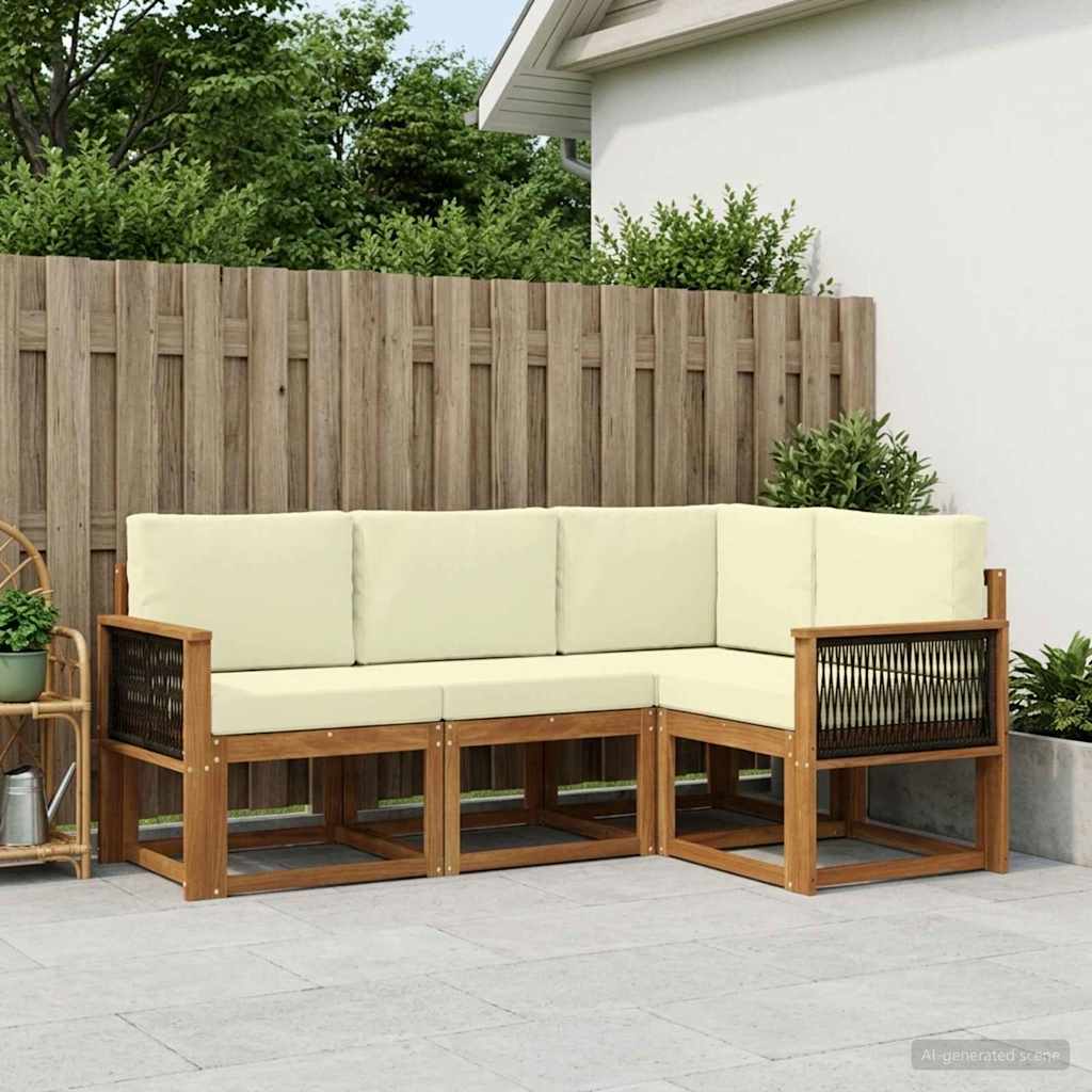 Buiten bankenset met kussen 4 pcs Natuurlijk en Crème Polyester – afbeelding 1