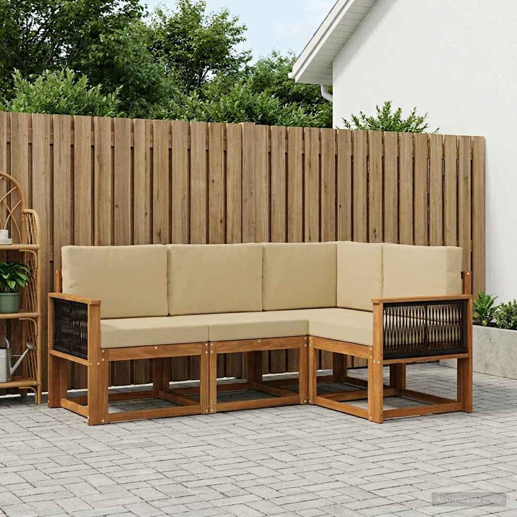 Buiten bankenset met kussen 4 pcs Natuurlijk en Beige Polyester – afbeelding 1