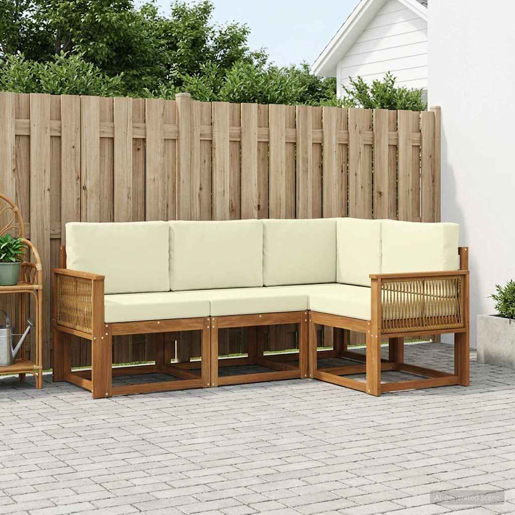 Buiten bankenset met kussen 4 pcs Natuurlijk en Crème Polyester – afbeelding 1