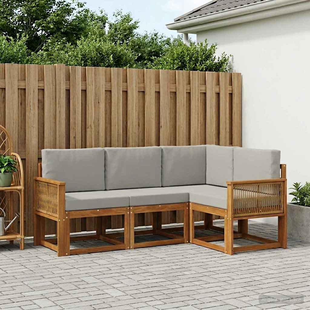 Buiten bankenset 4 pcs Naturel en lichtgrijs Polyester