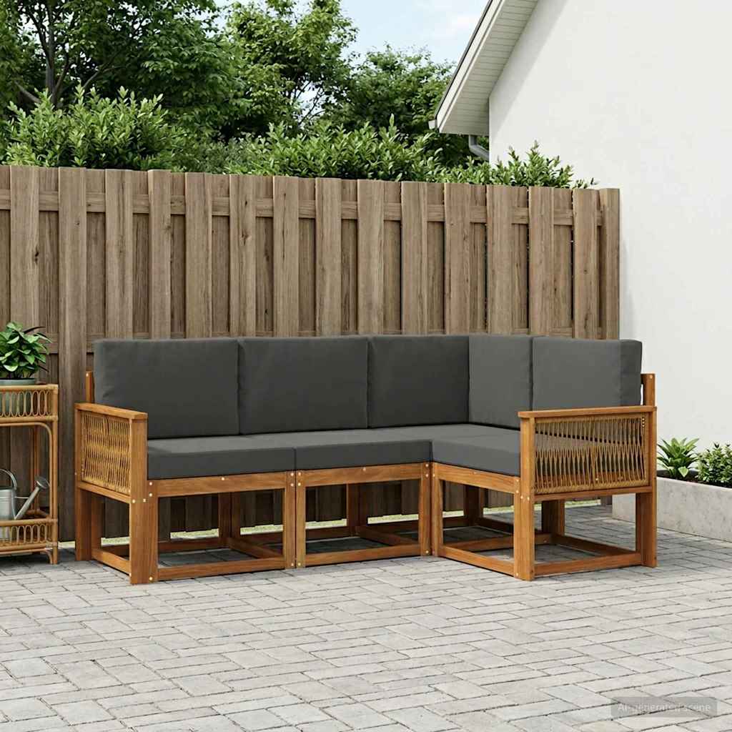 Buiten bankenset 4 pcs Natuurlijk en Antraciet Polyester