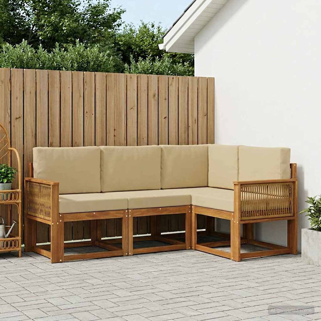 Buiten bankenset met kussen 4 pcs Natuurlijk en Beige Polyester
