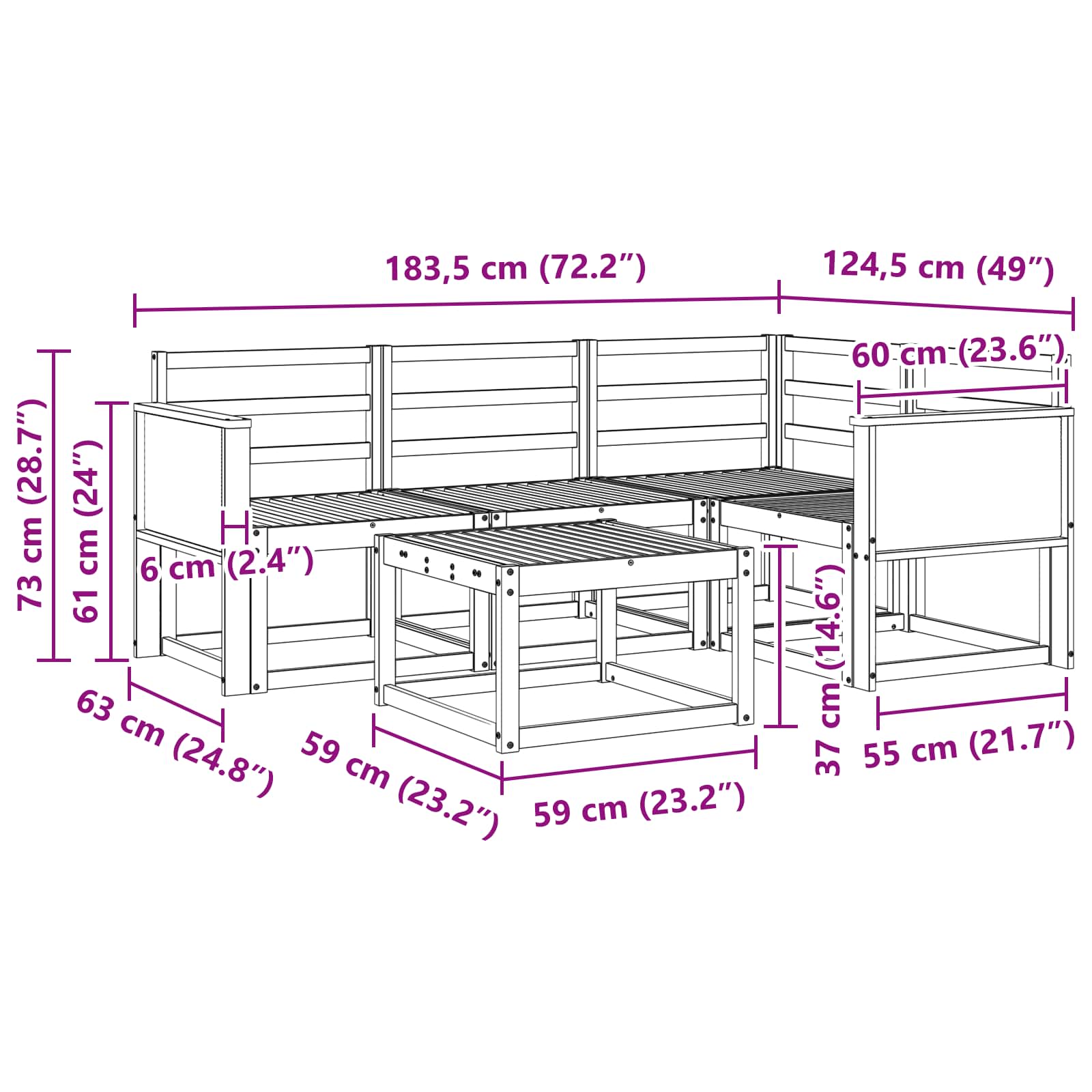 Buiten bankenset 5 pcs Naturel Massief Acaciahout – afbeelding 8
