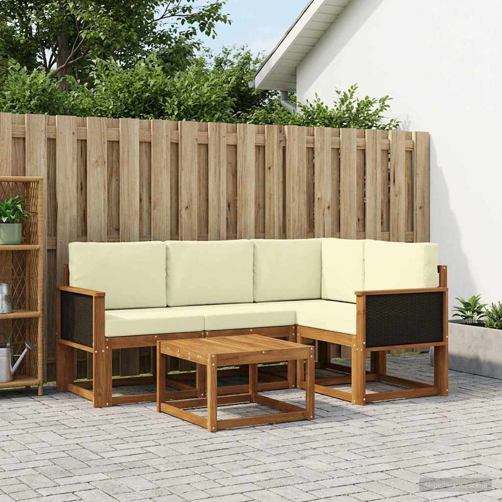 Buiten bankenset met kussen 5 pcs Natuurlijk en Crème Polyester – afbeelding 1