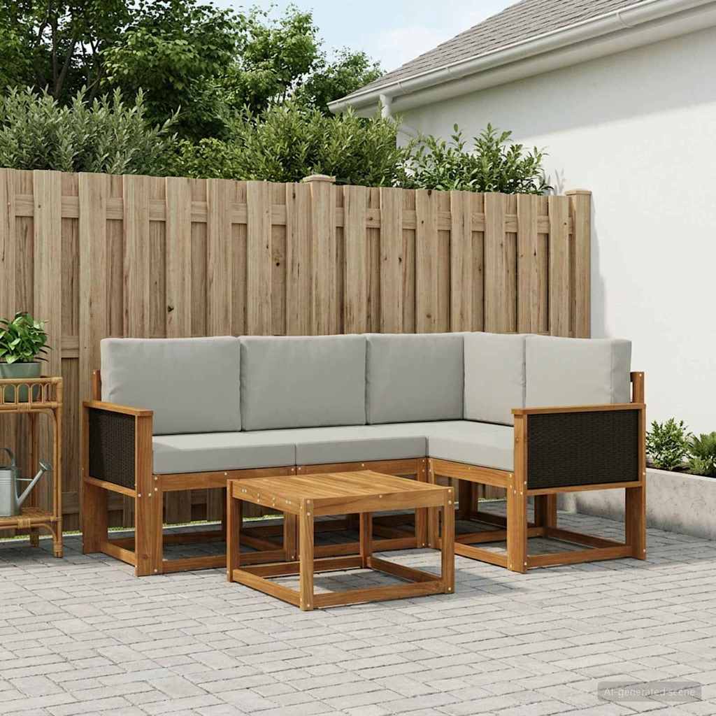 Buiten bankenset 5 pcs Naturel en lichtgrijs Polyester